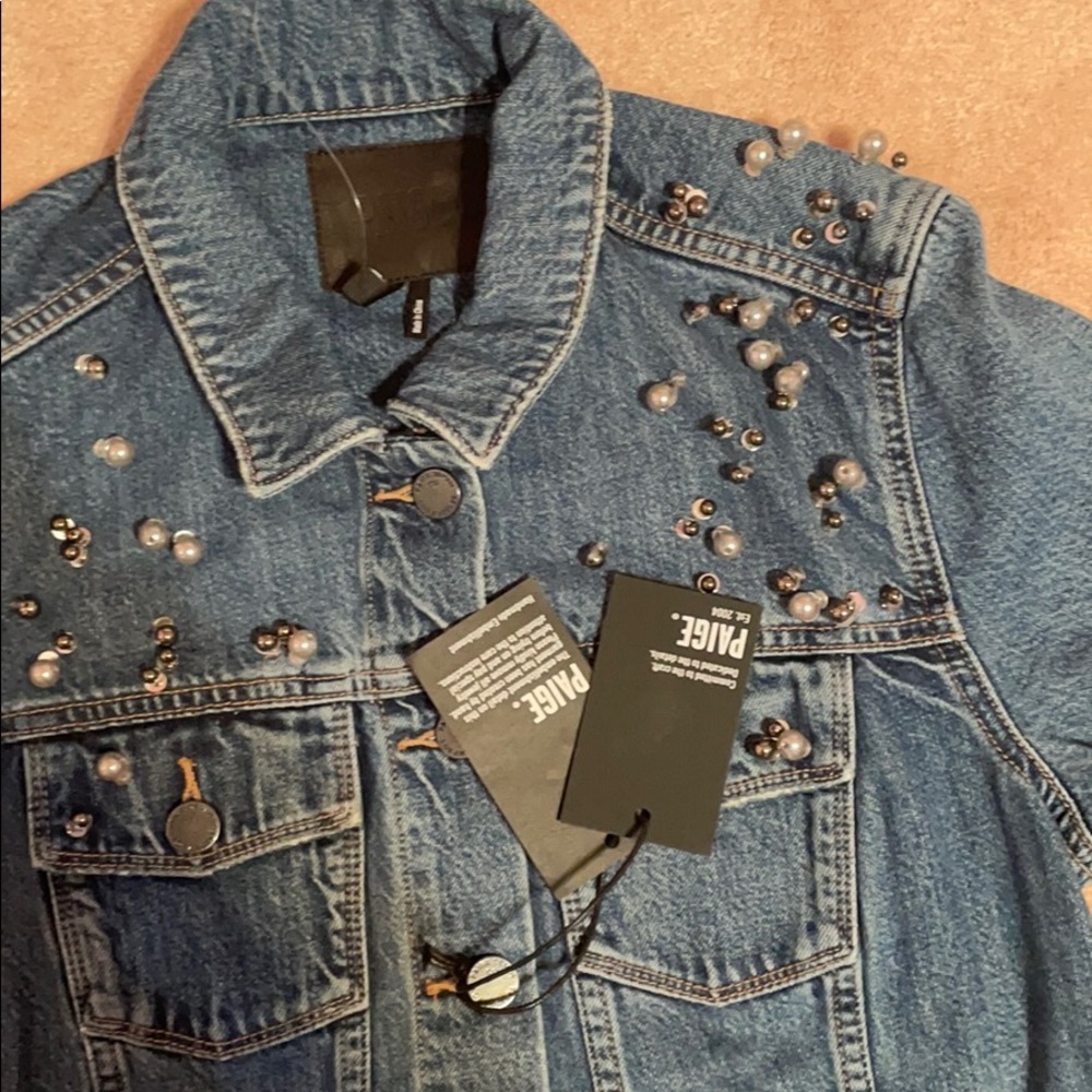 NWT PAIGE Jean jacket with pearls/beads medium